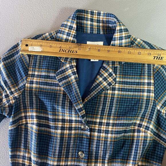 JOANIE Shirt Dress Flannel Plaid Mini V-Neck Short Sleeve Pockets Womens 4 Teal - Picture 4 of 14